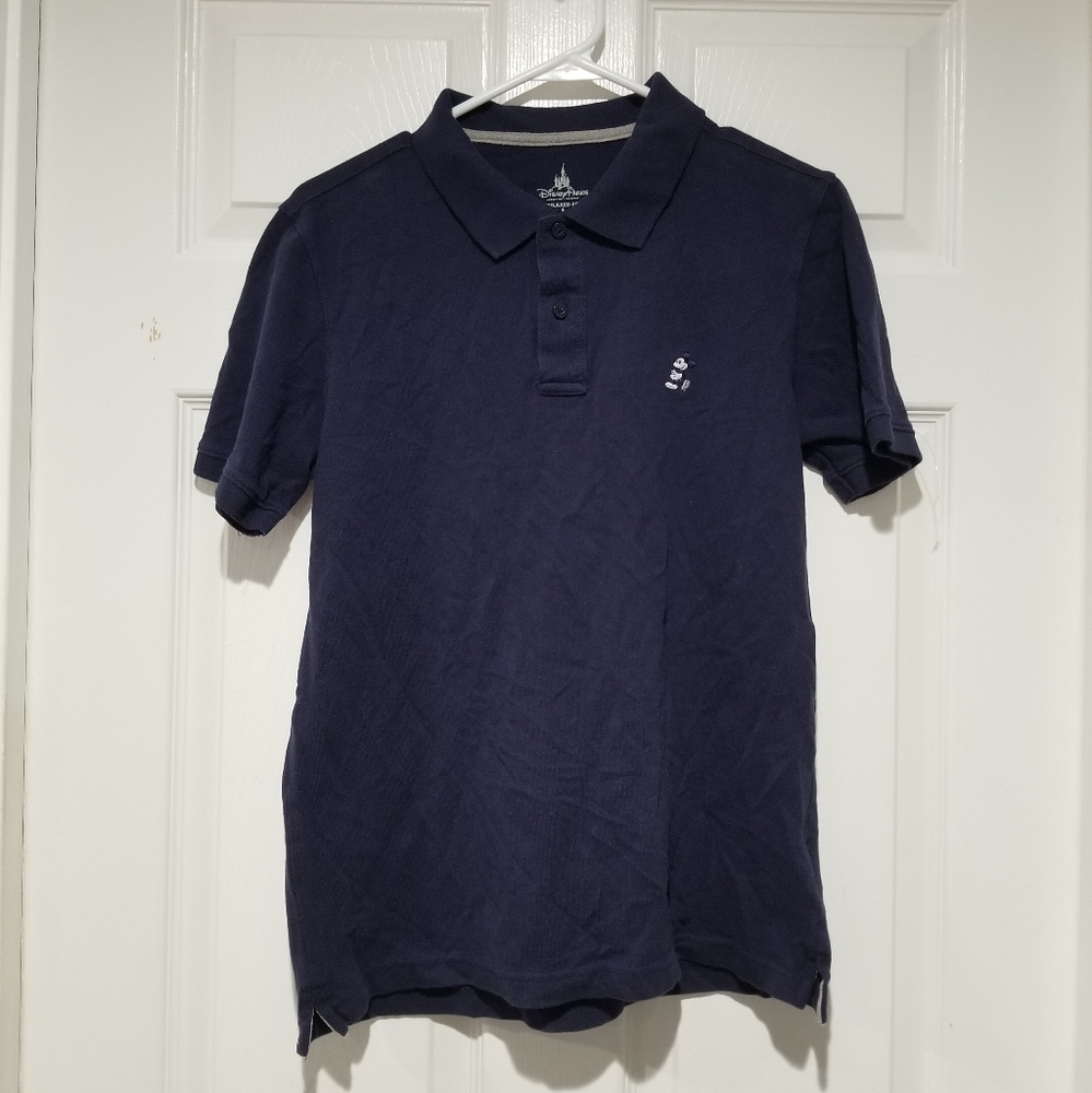 Mickey Disney Park Men's Navy Blue Short Sleeve Relaxed Fit Embroidered Polo Top